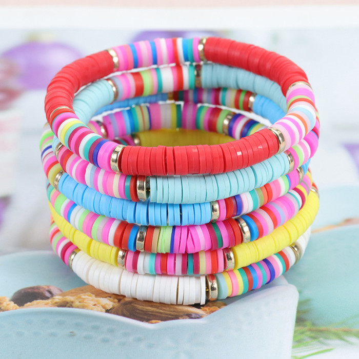 Amazon Hot Selling Bohemian Style Bracelet Set Colorful Soft Clay Smiling Heart Pearl Bracelet Accessories In Stock