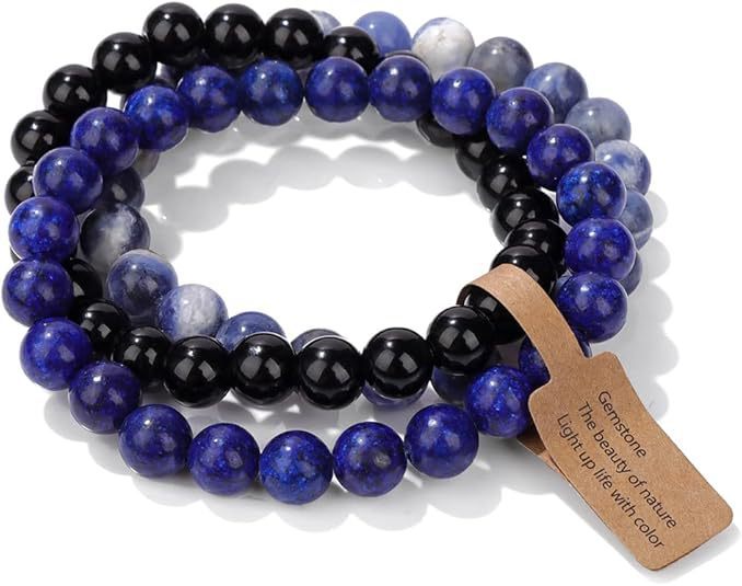 Foreign Trade Cross-Border European and American Natural Stone Vintage Bracelet Niche Retro Exotic National Style Elastic Bracelet 3-Piece Set