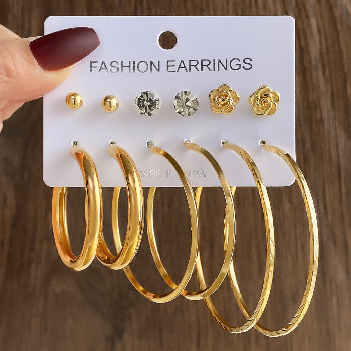 Fashion Commuting Large Circle Hoop Earrings Heart Studs Simple Geometric Coil Metal Clip Earrings Set, Jewelry Sets