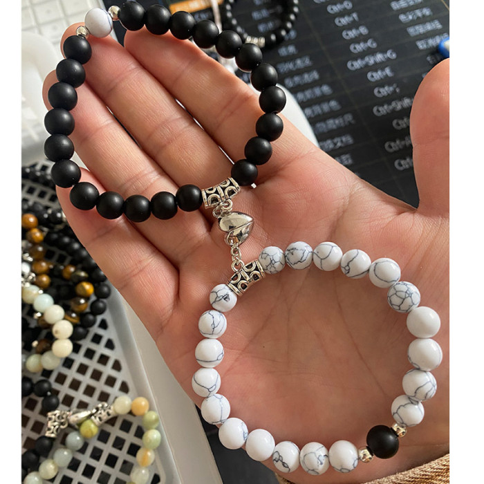 New Arrival Heart-Shaped Magnetic Stone Qixi Festival Couple Bracelet Cross-Border Exclusive Magnetic Tiger Eye Stone Volcanic Stone Bracelet