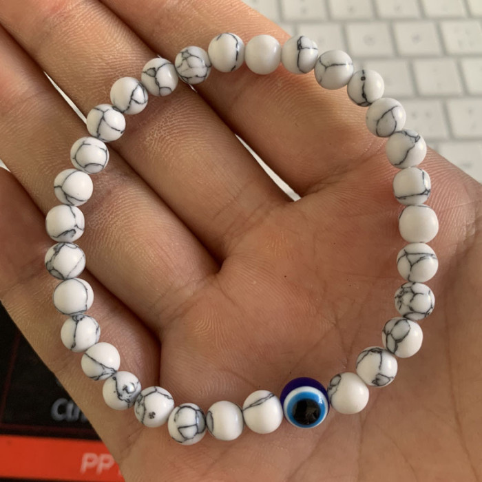 Fashion 6mm Natural Stone Bead Eye Obsidian Hematite Tiger Eye Stone White Pine Elastic Bracelet Men's Bracelet