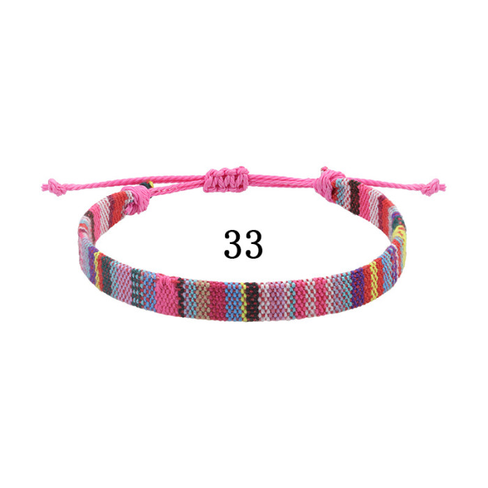 Amazon Hot-Selling Nepal Style Cotton Linen Woven Fabric Rainbow Anklet Versatile Colorful Adjustable Wide Anklet Rope