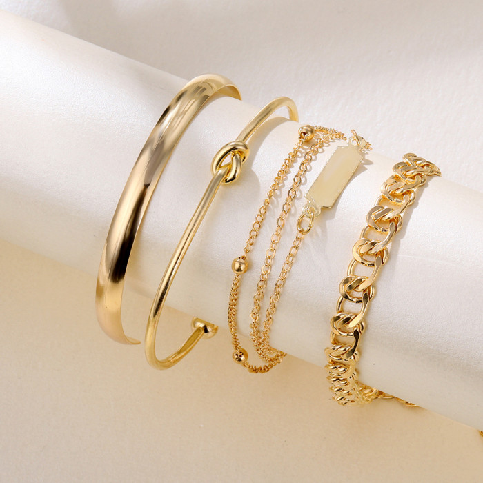 Korean Jewelry New Hand Jewelry Creative Simple Chain Round Bracelet Set 4-Piece Set Ins Same Style