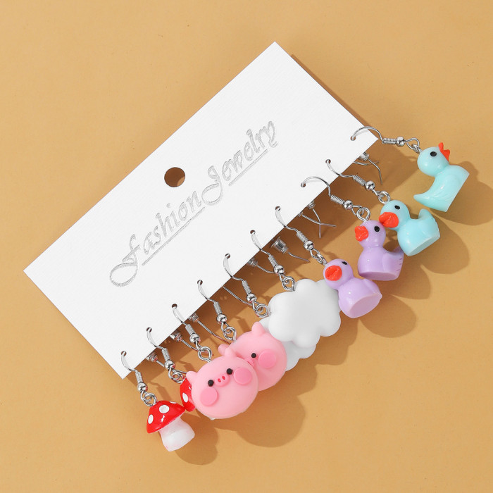 New Colorful Acrylic Earrings Set 5 Pieces White Cloud Flower Fruit Dopamine Children's Earrings, Jewelry Sets
