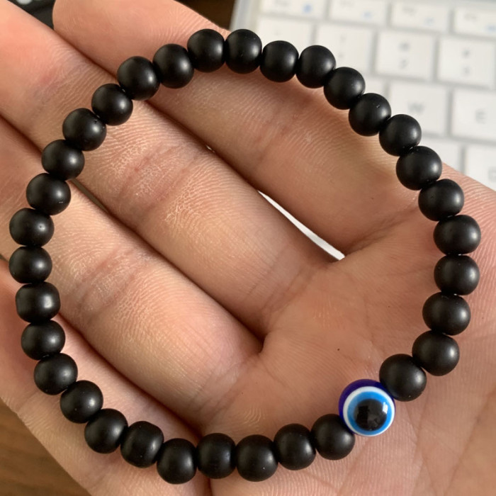 Fashion 6mm Natural Stone Bead Eye Obsidian Hematite Tiger Eye Stone White Pine Elastic Bracelet Men's Bracelet