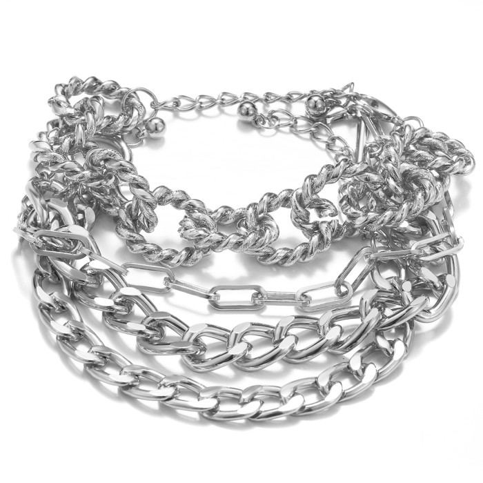 Amazon Hot-Selling Metal Bracelet Set Personality Thick Chain Bracelet Smooth Multi-Layer Open Bangle, Jewelry Sets