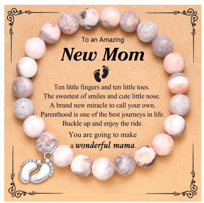 8mm Pink Zebra Stone Bead Bracelet with Card, Holiday Gift for Men and Women, Friendship Heart Bead Bracelet, Wholesale Hot Item