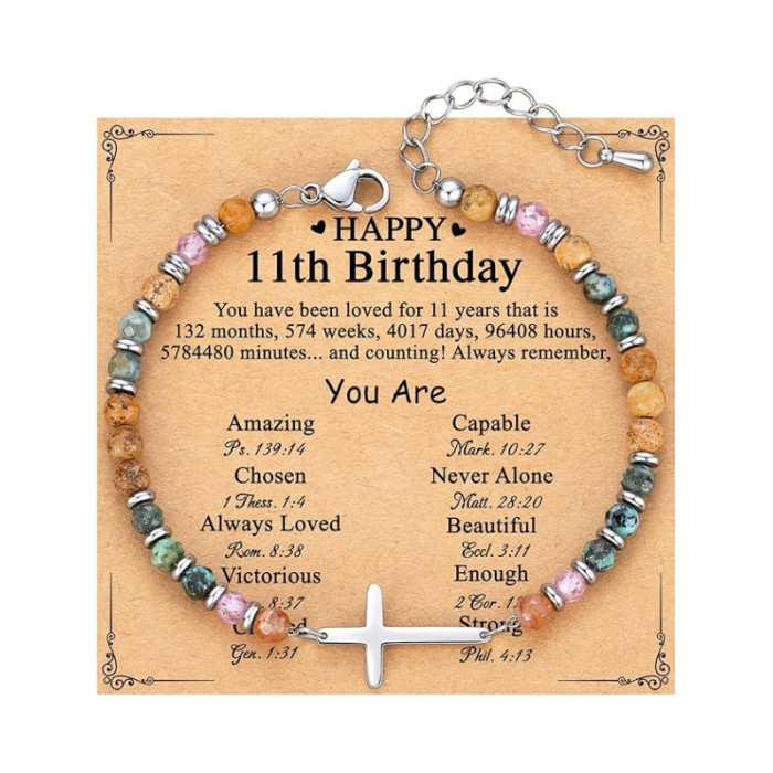 Amazon New Product 4mm Natural Stone Beaded Cross Lobster Clasp Adjustable Women's Bracelet with Card