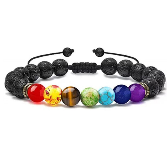Cross-Border Hot Selling Seven Veins Alloy Jewelry Bracelet Colorful Volcanic Stone Turquoise Tiger Eye Yoga Woven Bracelet Bangle