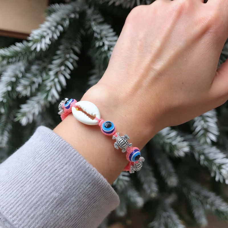 Cross-Border Hot Selling Turtle Shell Demon Eye Hand-Woven Versatile Bracelet Beach Surfing Rope Hand Jewelry In Stock