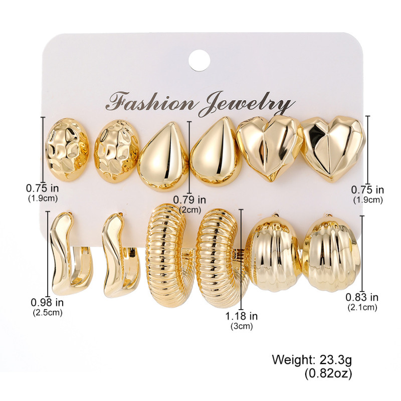 European and American Cross-Border Retro Fashion Exaggerated C-Shaped Earrings Set Personality Hoop Gold Silver CCB Card Earrings for Women