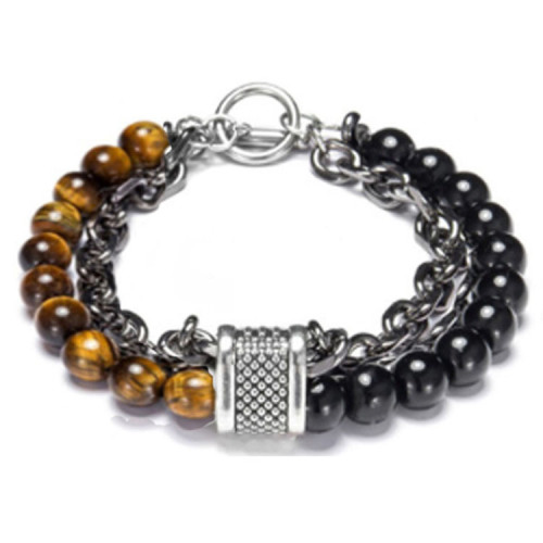 European and American Style Beaded Matte Map Stone Men's Bracelet Beaded Metal Bracelet Jewelry Cross-Border Hot-Selling Handmade