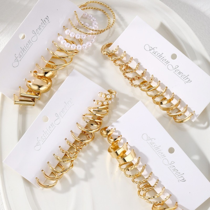 Cross-Border New Arrival Metal Twist Earrings Set 6 Pairs Creative Retro Simple Earrings Geometric Earrings for Women Wholesale