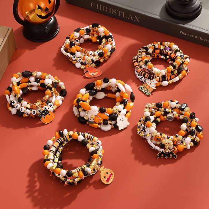 European and American Halloween Bracelet Soft Clay Letter HALLOWEEN BOO SPOOKY Beaded Party Bracelet Wholesale