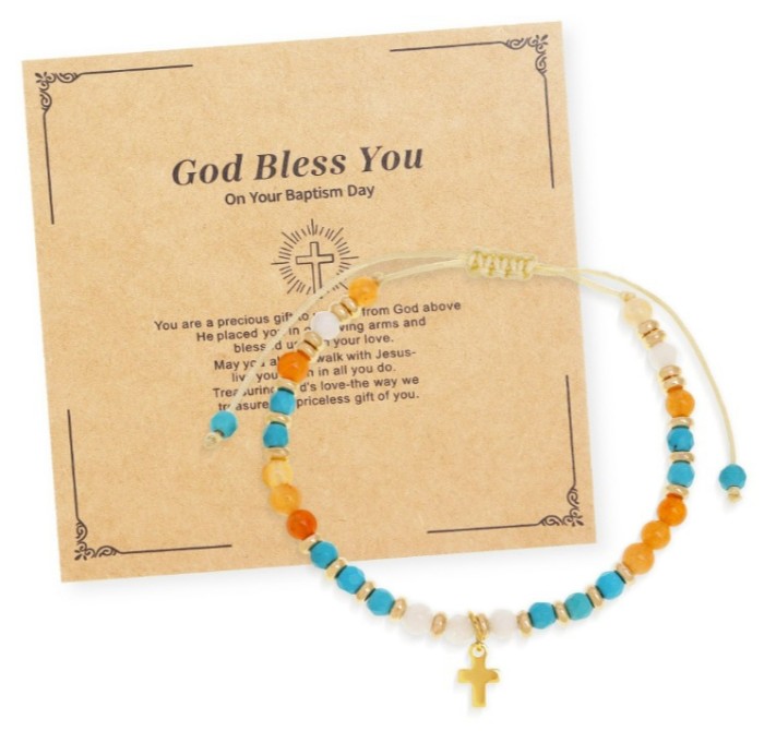 Cross-Border Semi-Precious Stone Bracelet Gold Bead Spacer Khaki Wax Thread Hand-Woven Bracelet Cross Crystal Bracelet