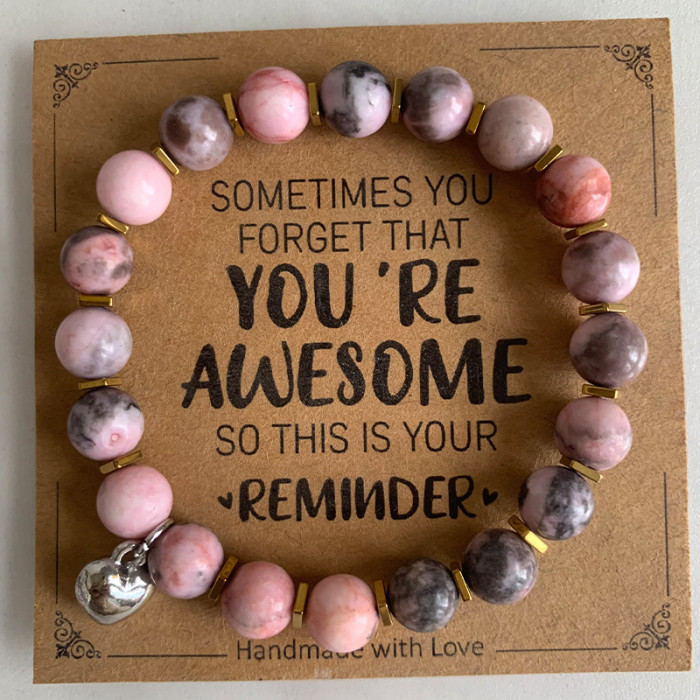 Cross-Border Jewelry Pink Zebra Stone Bead Bracelet Festival Gift for Men and Women Friendship Heart Bead Bracelet Wholesale Hot Item