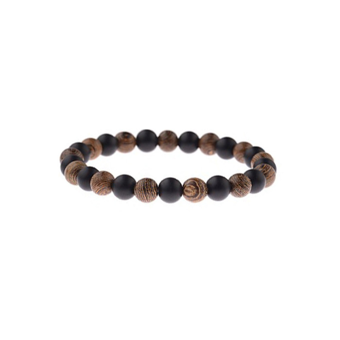 8mm New Style Wooden Bead Bracelet for Men, Volcanic Stone White Pine Red Pine Black Agate Stone Bead Bracelet for Women, European and American Style Bracelet