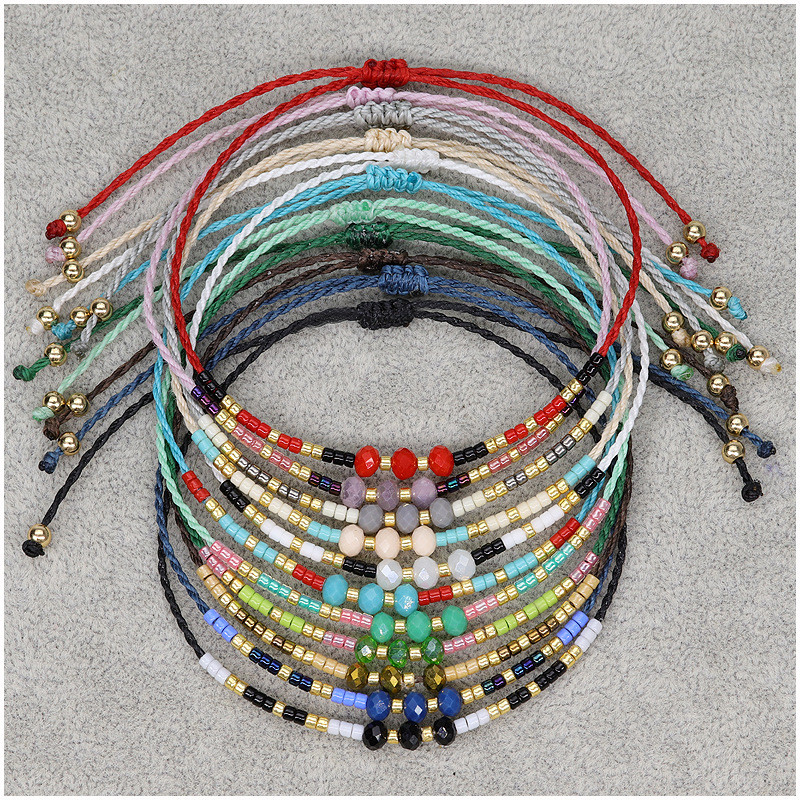 Cross-Border Hot Selling Miyuki Bead Bracelet Wax Thread Handmade Woven Bracelet European and American Ins Style Crystal Original Design