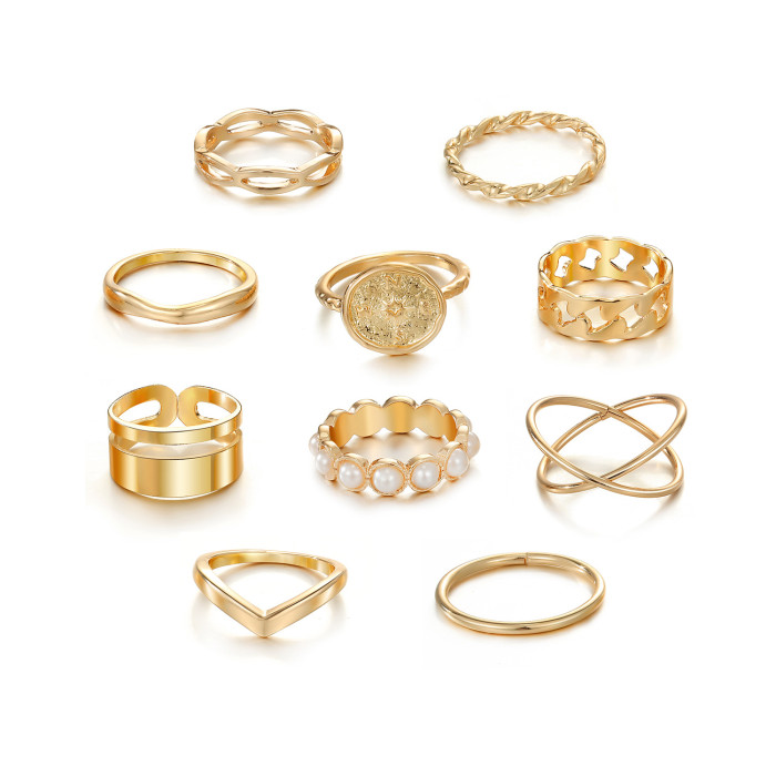 European and American Cross-Border Amazon Hot-Selling Creative Diamond-Studded Butterfly Pearl Ring Heart Oil-Drip Ring 27-Piece Set
