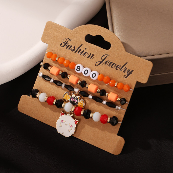Cross-Border Halloween Quirky Skull Bead Bracelet Set for Women, Unique Devil's Eye Oil-Drip Bat Jewelry for Women