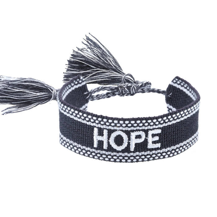 European and American Style Woven Couple Bracelets with Letter Embroidery, Tassel Wristbands, LOGO Fashionable Men's and Women's Woven Bracelets