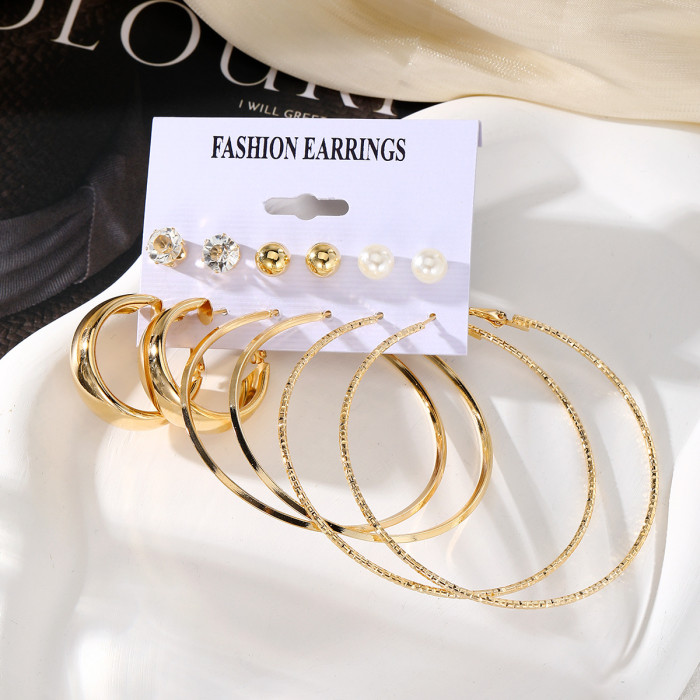 New Metal Earrings High-End Sense Ear Hoop Square Geometric Earrings Vintage Pearl Earrings Earrings