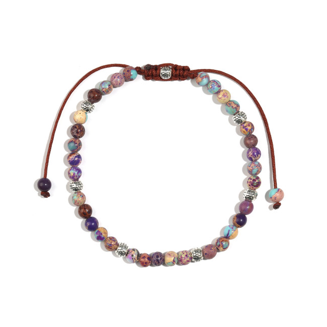 Natural Stone Yoga Bracelet 4MM Tiger Eye Stone Silver Bead Spacer Friendship Bracelet Women Emperor Stone Braided Bracelet