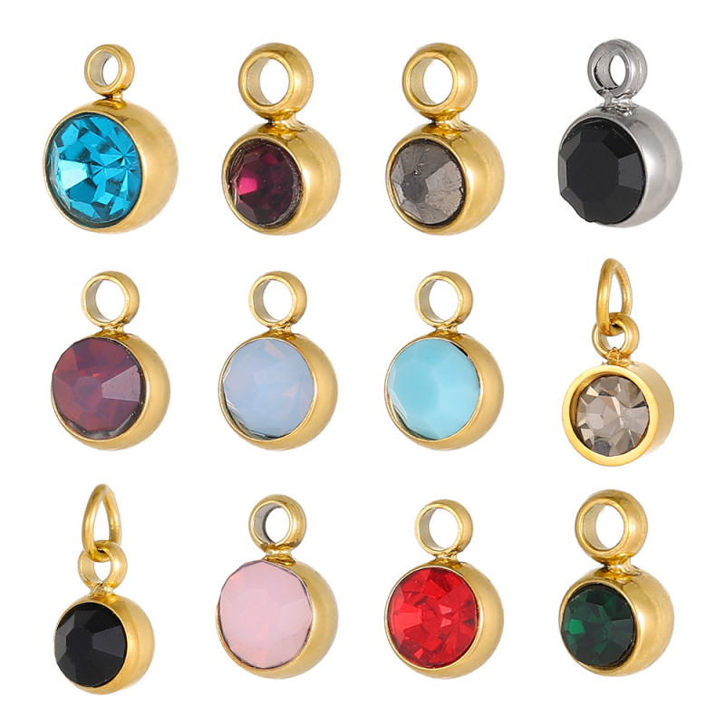 Cross-Border Hot Selling Stainless Steel Twelve Constellation Stone Zircon Birthstone Lucky Stone DIY Handmade Jewelry Accessories Wholesale