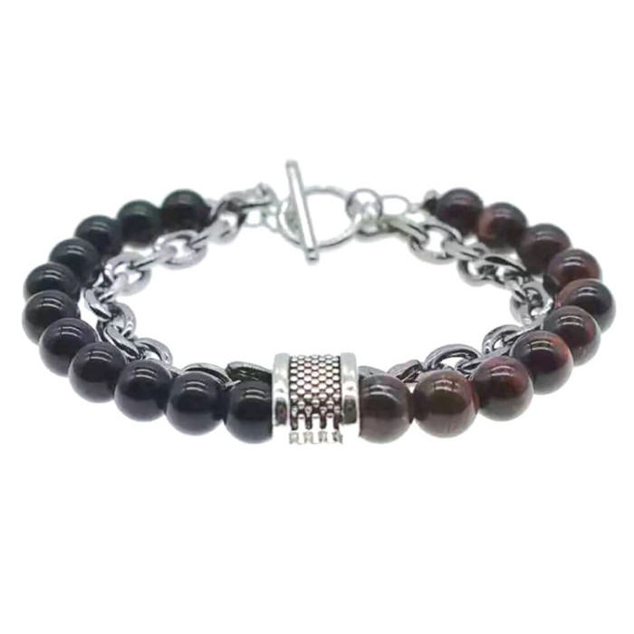 European and American Style Beaded Matte Map Stone Men's Bracelet Beaded Metal Bracelet Jewelry Cross-Border Hot-Selling Handmade