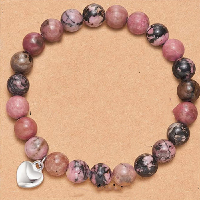 Cross-Border New Pink Zebra Lapis Lazuli Pink Quartz White Turquoise Beaded Bracelet Heart Pendant Beaded Bracelet