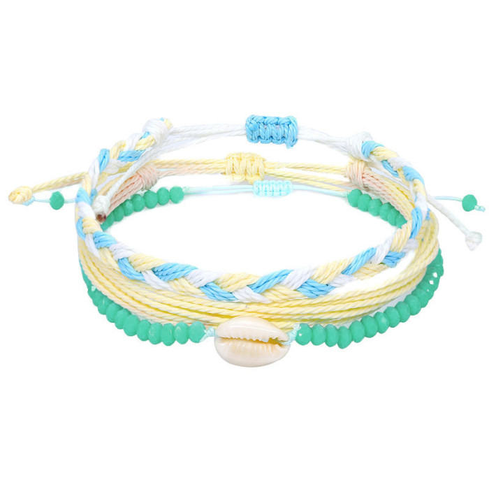Amazon Hot Sale American West Coast Style Ins Style Shell Wax Thread Hand-Woven Bracelet Three-Piece Set