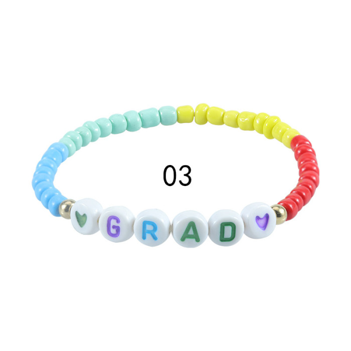 Colorful Rice Beads Elastic Cord Beaded Letter Bracelet Beach Vacation Style Bracelet Wholesale Couple Bracelet