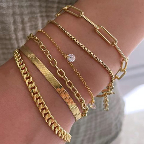 European and American Cross-Border Bohemian Minimalist Bracelet Metal Chain Women's Set 6 Multi-Layer Chain Simple Bracelet