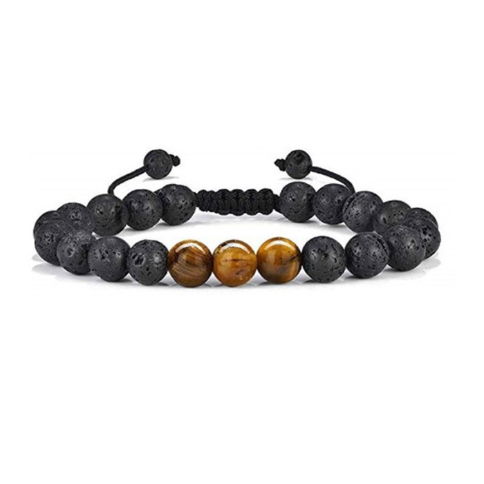 Amazon Hot Selling Tiger Eye Stone Turquoise Braided Lava Stone Adjustable Volcanic Stone Bracelet Set Cross-Border Exclusive