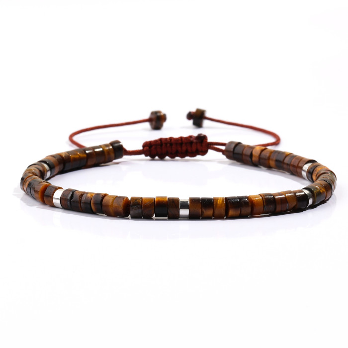 Beach Women's Gift Handmade Beaded Bohemian Green Aventurine Tiger Eye Stone Turquoise Cylinder Flat Bead Women's Bracelet