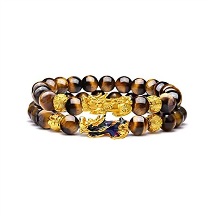Couple Style Cross-Border Tiger Eye Stone Pixiu Men and Women Bracelet Lucky Pixiu Buddha Bead Bracelet Factory In-Stock Wholesale