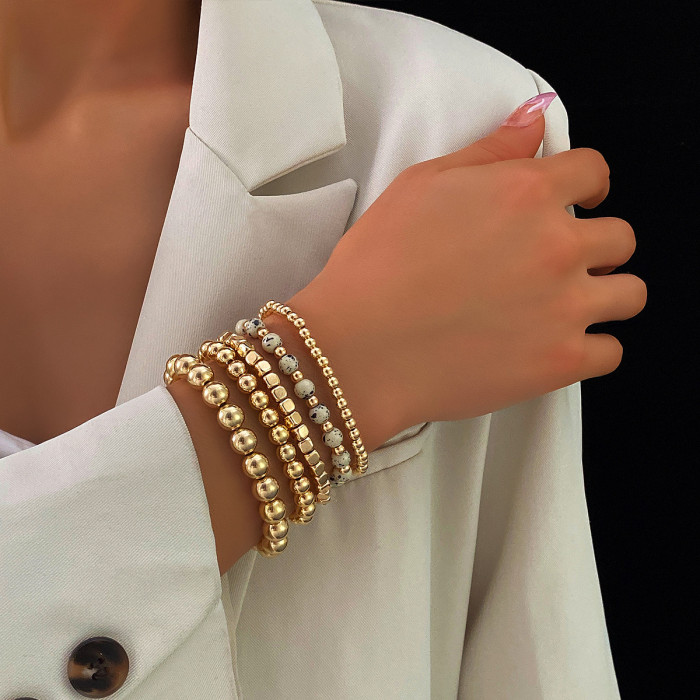 INS Style CCB Simple Beaded Blue Eye Bracelet Vintage High-End Elastic Single Row Set Jewelry