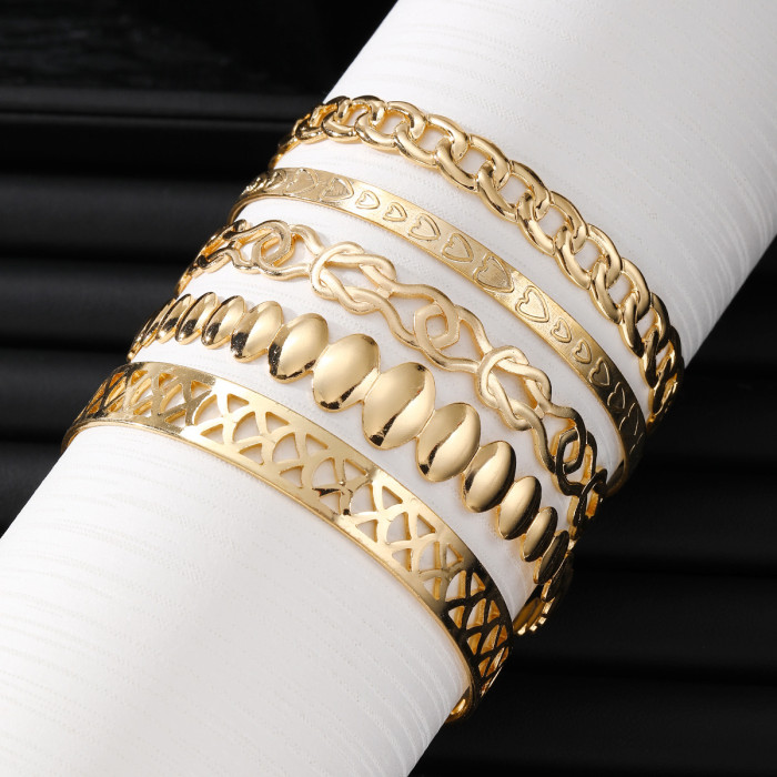 Yiwu Jewelry Wholesale Heart Bracelet for Women Vintage Hollow C-shaped Open 5-piece Bracelet Set Alloy