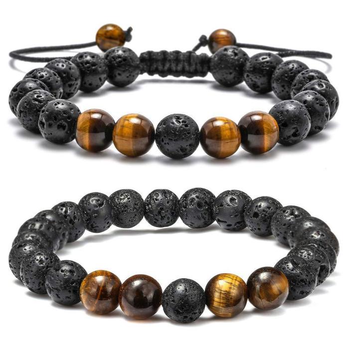 Amazon Hot Selling Tiger Eye Stone Turquoise Braided Lava Stone Adjustable Volcanic Stone Bracelet Set Cross-Border Exclusive