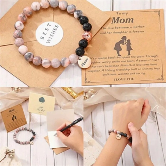 Pink Zebra Volcanic Stone Natural Women's Beaded Bracelet Summer New Thanksgiving Daughter's Gift for Mother's Birthday