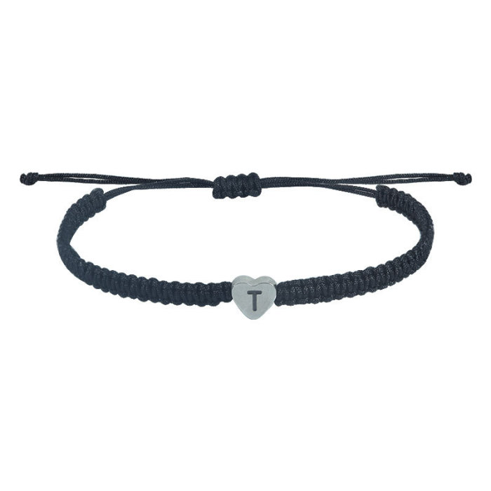 Cross-Border Hot Selling Couple Bracelets English Letter Handmade Woven Rope Bracelets Stainless Steel Heart Letter Friendship Bracelets