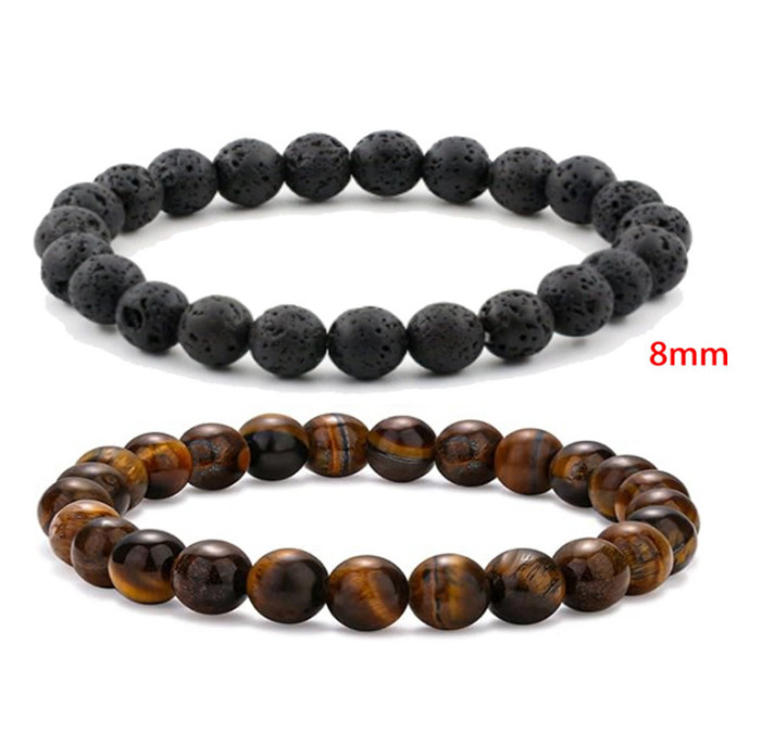 Hot-Selling Amazon European and American Men's Fashion Tiger Eye Volcanic Stone Bracelet White Pine Snowflake Bracelet Versatile Accessories