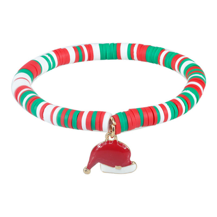 European and American Hot-Selling New Red Green White Soft Clay Alloy Letter Christmas Hand Ornament Santa Claus Pendant Christmas Bracelet