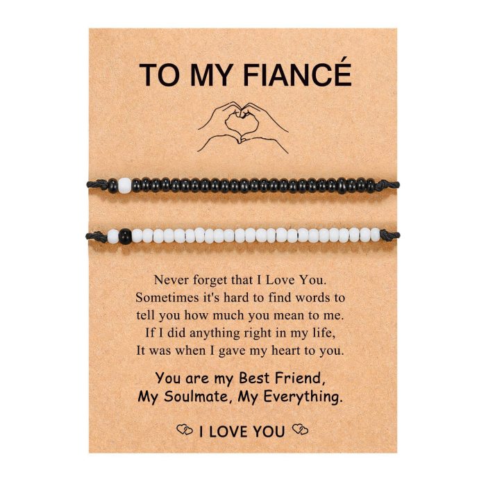 Couple Password Bracelet Handmade Adjustable I Love You Black and White Beaded Couple Password Bracelet