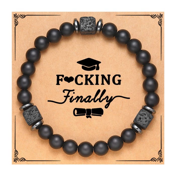 Amazon Hot-Selling Black Matte Square Volcanic Stone Bracelet Father's Day Gift Father's Day Card Bracelet