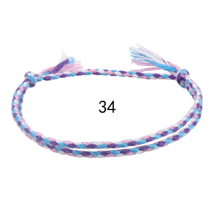 Cross-Border New Simple Peace Buckle Four-Strand Colorful Hand Rope Wenwan Thread Bracelet Handmade Woven Red Rope Bracelet