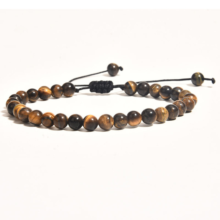 Handmade Jewelry Tiger Eye Stone Charm Bracelet Gift 8mm Tiger Eye Lava Stone Men's Couple Woven Bracelet