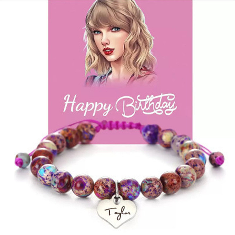 Custom Stainless Steel Taylor Agate Crystal Bracelet Woven Heart Pendant Pink Zebra Green Imperial Stone