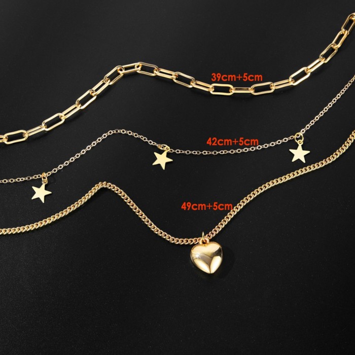 Retro Style Multi-layer Chain Necklace for Women, Ins Style Layered Trendy Collarbone Chain with Heart and Pentagram...
