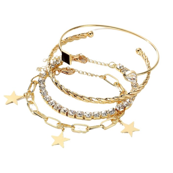 Source Star Bracelet for Women High-End Fashion Commuting Black Square Open Metal Bracelet Set for Women